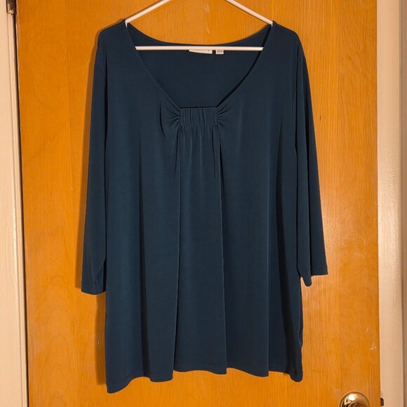 Susan Graver Liquid Knit Pullover Tunic Top Size 3X Pleated Neck Forest Green - Picture 1 of 9